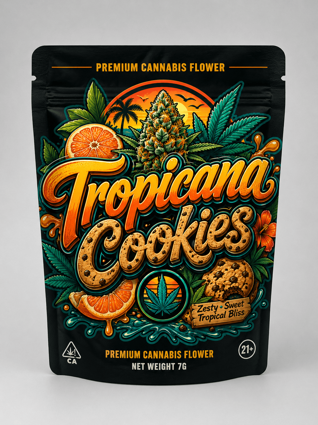 Tropicana Cookies mylar pouch — front face artwork
